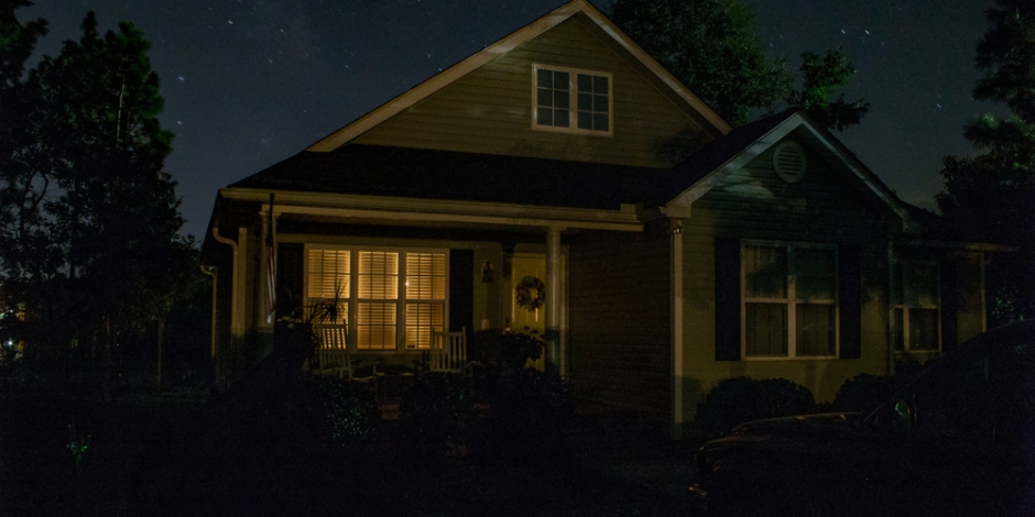 front of house at night