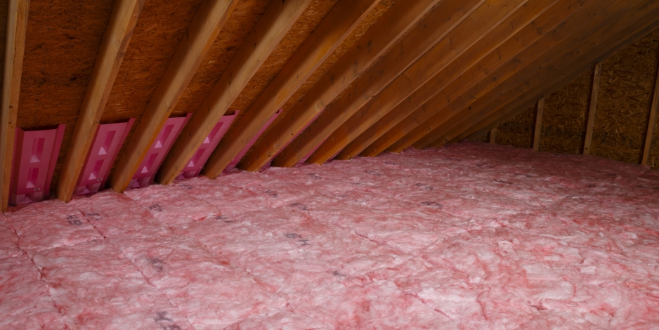 Adequate and professionally installed attic insulation is the key to keeping your Charlotte, NC home comfortable all year round. Image of batt insulation installed in an attic with rafter vents installed
